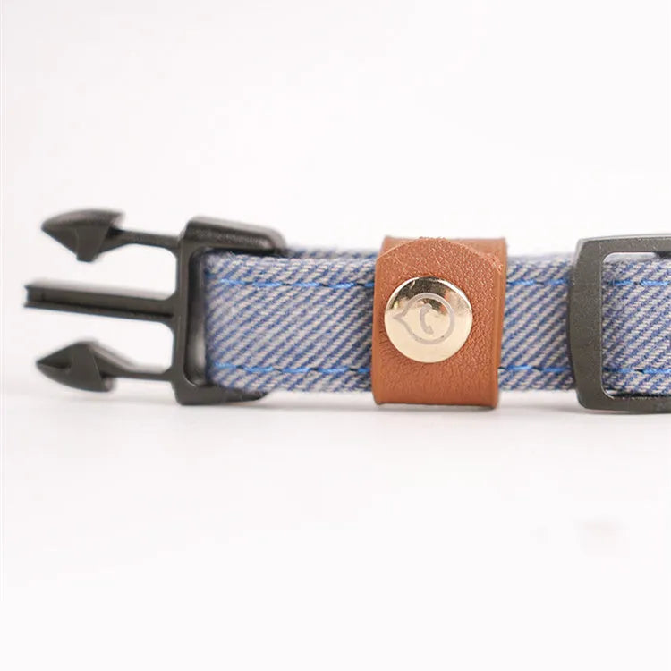 Anti-lost nameplate mohair dog collar in cement gray with matching hand holding rope for Shiba Inu
