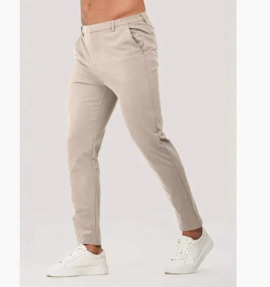 Men's solid colour casual suit trousers in polyester fibre blend, available in five colours and sizes S to 3XL