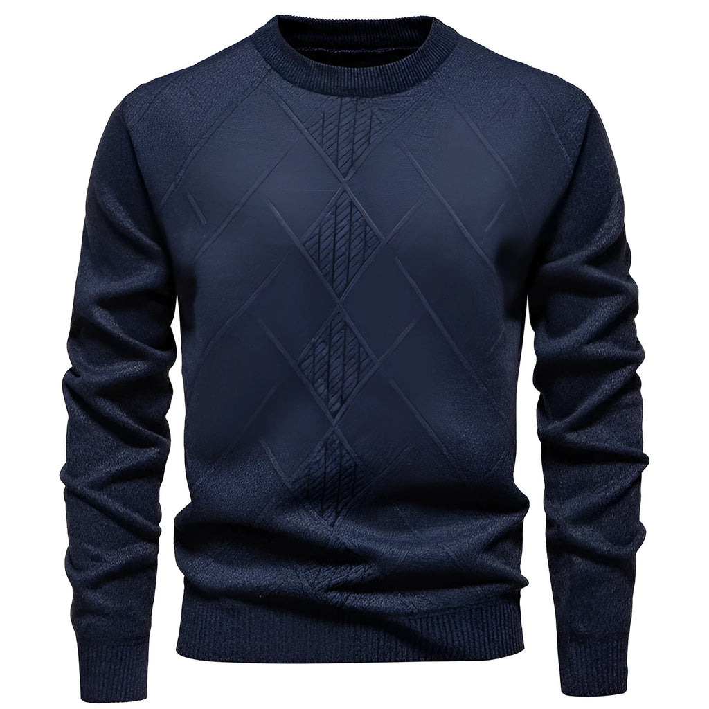 Man wearing fleece-lined thick round neck knitted undershirt in dark gray, winter casual pullover