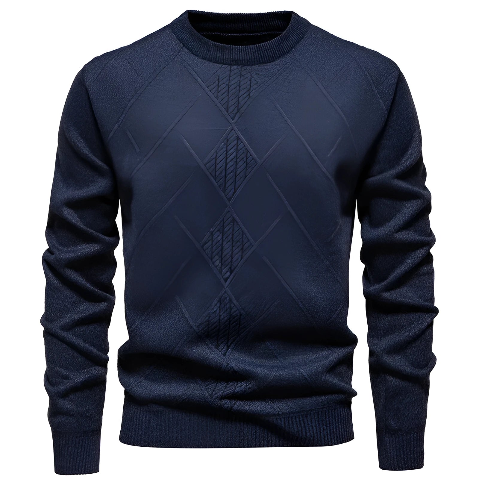 Man wearing fleece-lined thick round neck knitted undershirt in dark gray, winter casual pullover