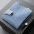 Round-neck long-sleeve grid pattern pullover sweater in fancy yellow, business casual winter style