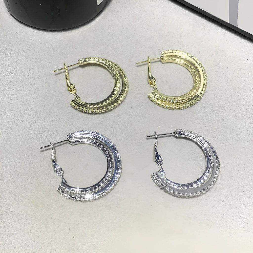 Minimal cross zircon ear buckle for women in gold and silvery clip-on earrings