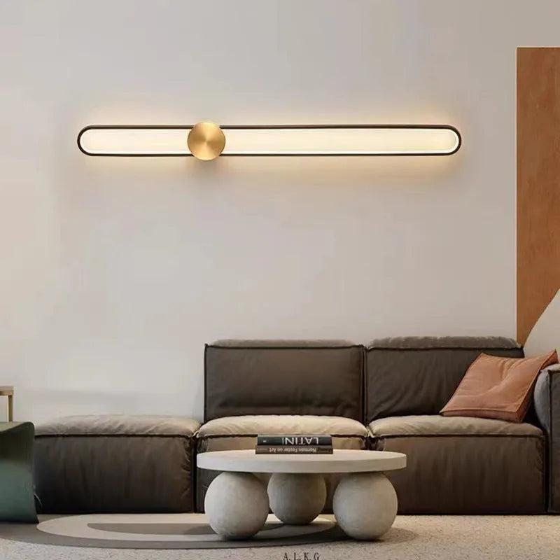 Modern minimalist wall lamp with 60cm round iron frame in black or gold finish