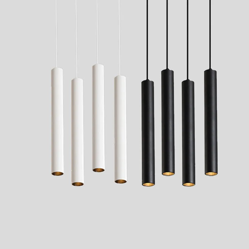 Aluminium alloy long-tube suspended ceiling lamp with black finish, single-head design, adjustable height