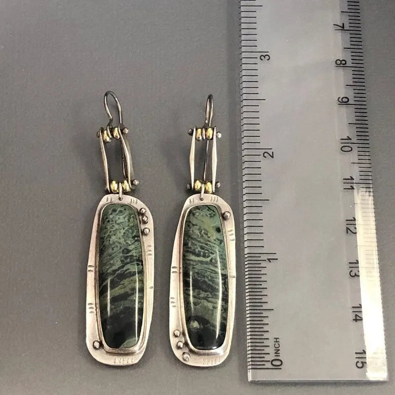 Two-tone marble pattern geometric drop earrings in alloy material