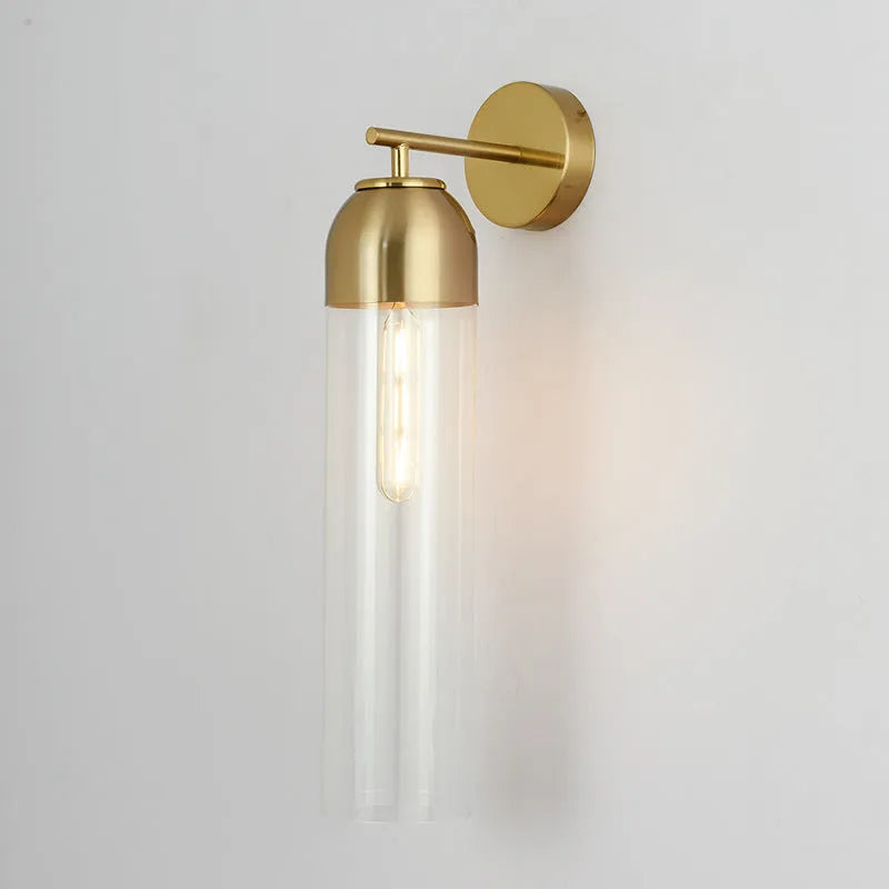 Nordic postmodern minimalist glass wall lamp with E27 holder in blue, amber, or smoke grey.