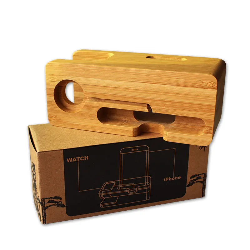 Bamboo smartphone stand 149mm desk organiser with carved wooden phone holder