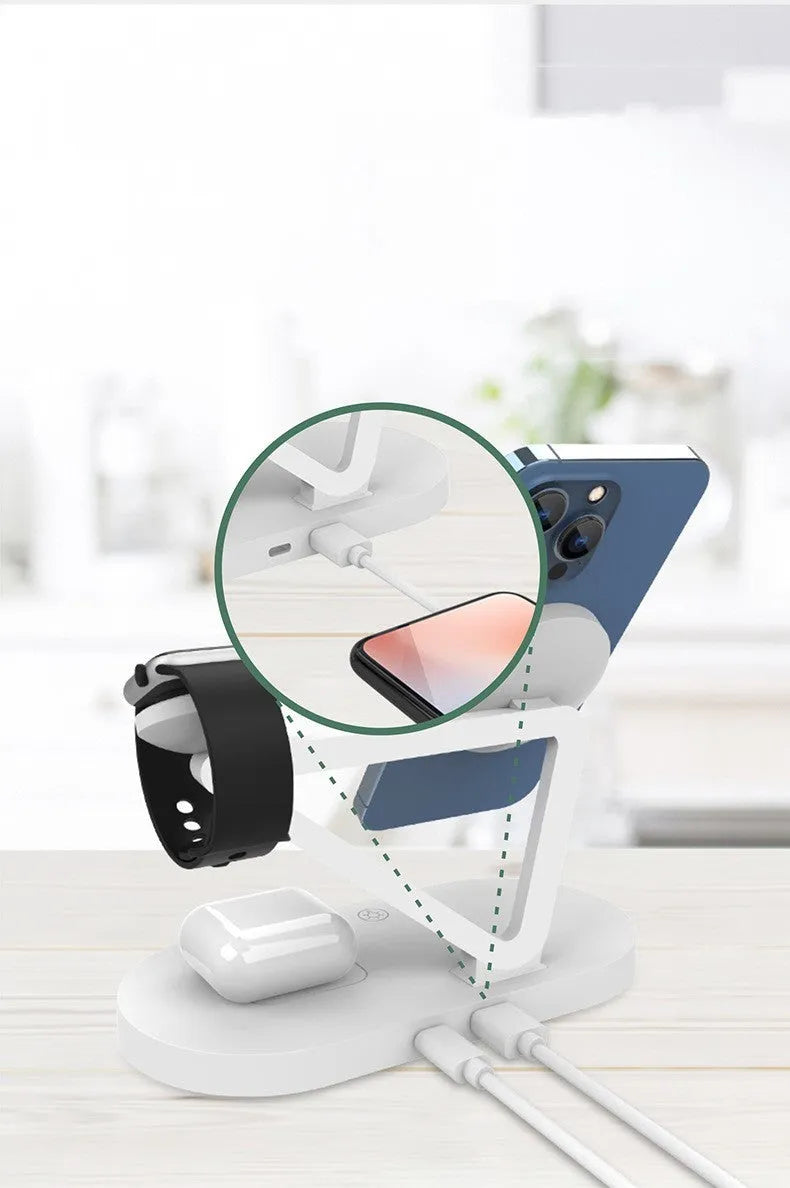 Black 3-in-1 wireless charger with magnetic suction for phone, Apple Watch and AirPods