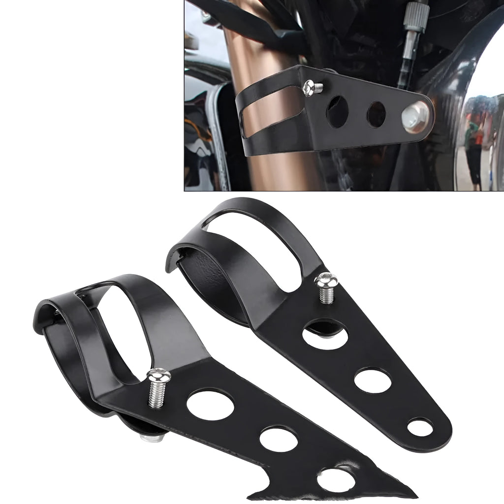 Black iron motorcycle headlamp bracket pair for retro bike modifications