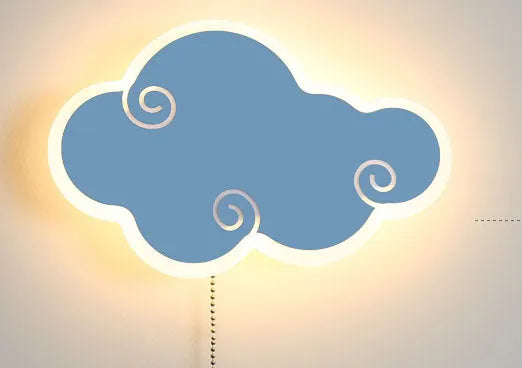 Modern white cloud-shaped acrylic wall mounted bedside lamp with touch control for children's bedroom.