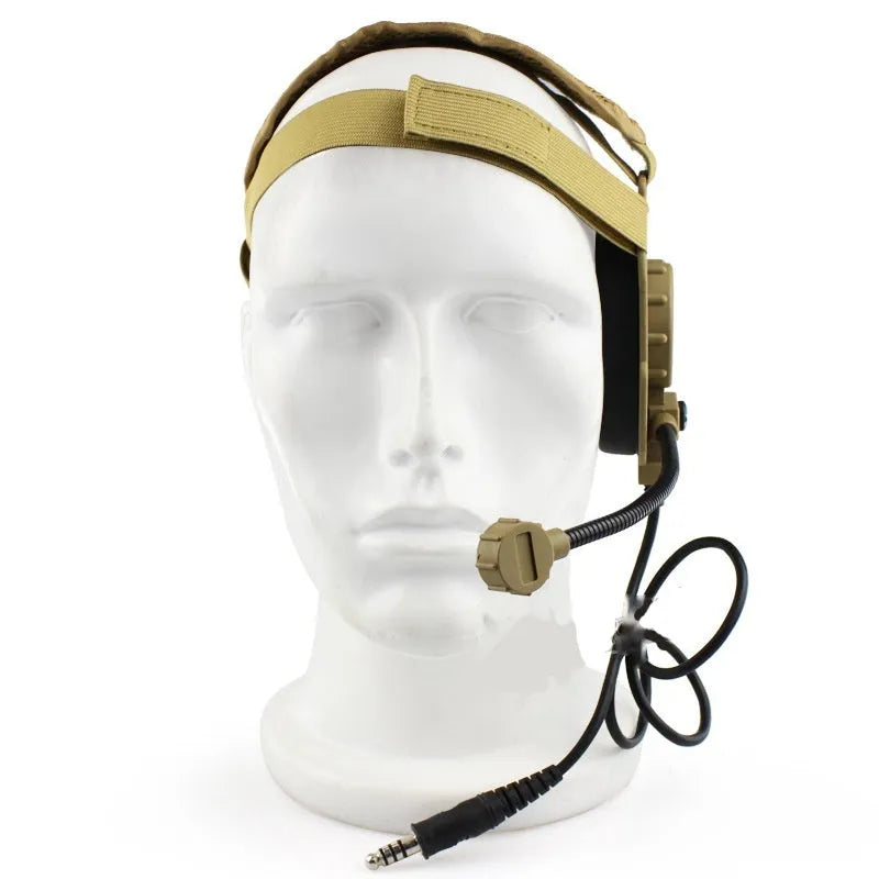Outdoor field tactical 3-generation headset in nylon, head-mounted design, black colour