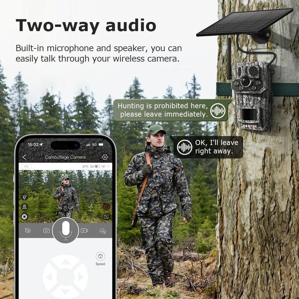 4G solar hunting camera with GPS positioning, 15m infrared night vision, and IP65 waterproof ABS/PC body