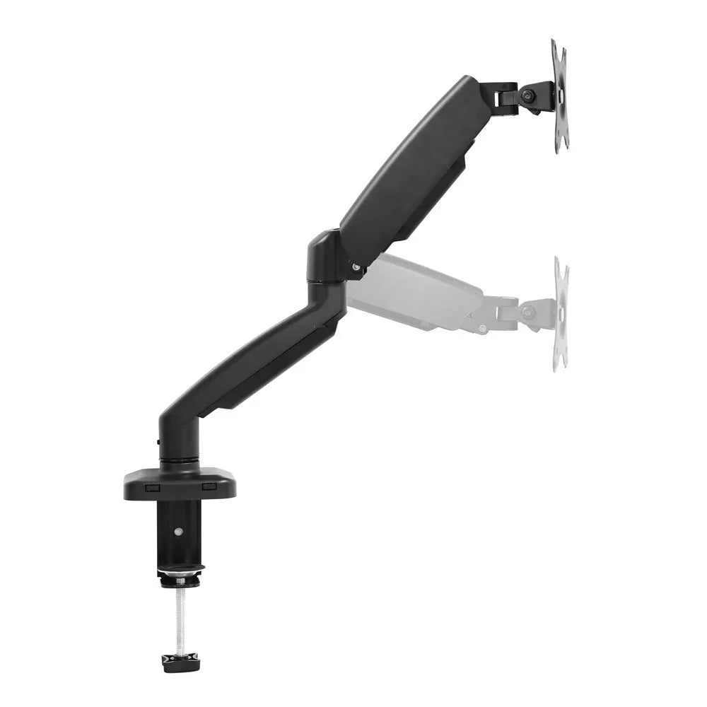 Black rotating telescopic LCD screen bracket showing height adjustment and rotation features