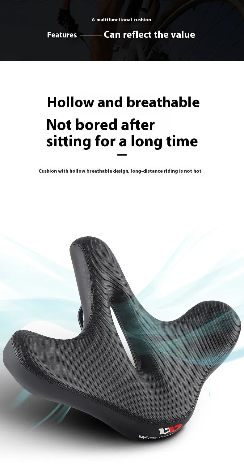 Black leather bicycle seat cushion with polyurethane foam for shock absorption on a bike saddle.
