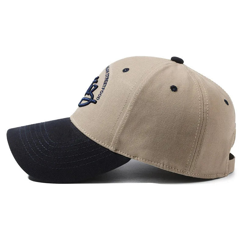 Cotton dome crown adjustable cap with English letter design in khaki colour