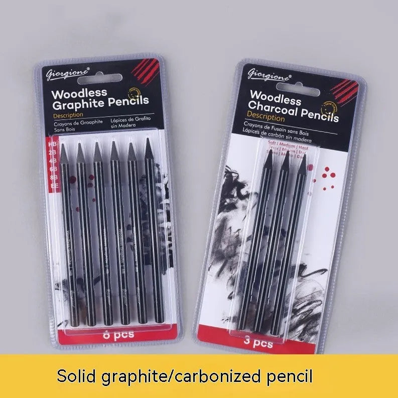 A pack of wooden graphite and carbonised drawing pencils on a suction card.
