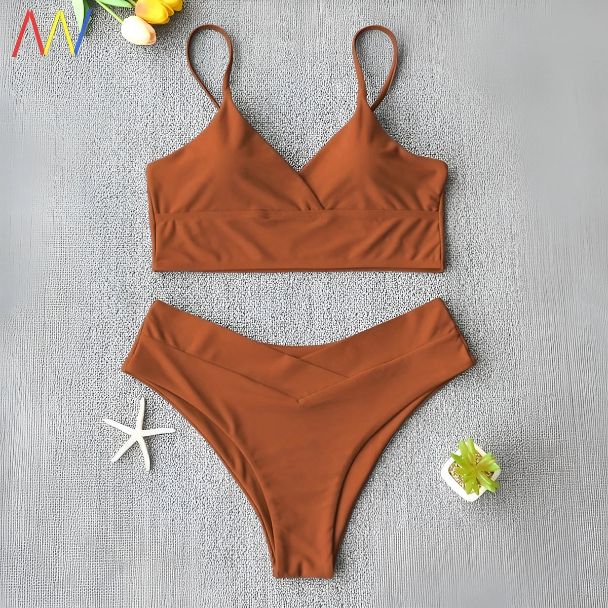 Women's two piece swimwear set in polypropylene fibre, available in twelve colours and sizes S to XL, shown as a bikini.