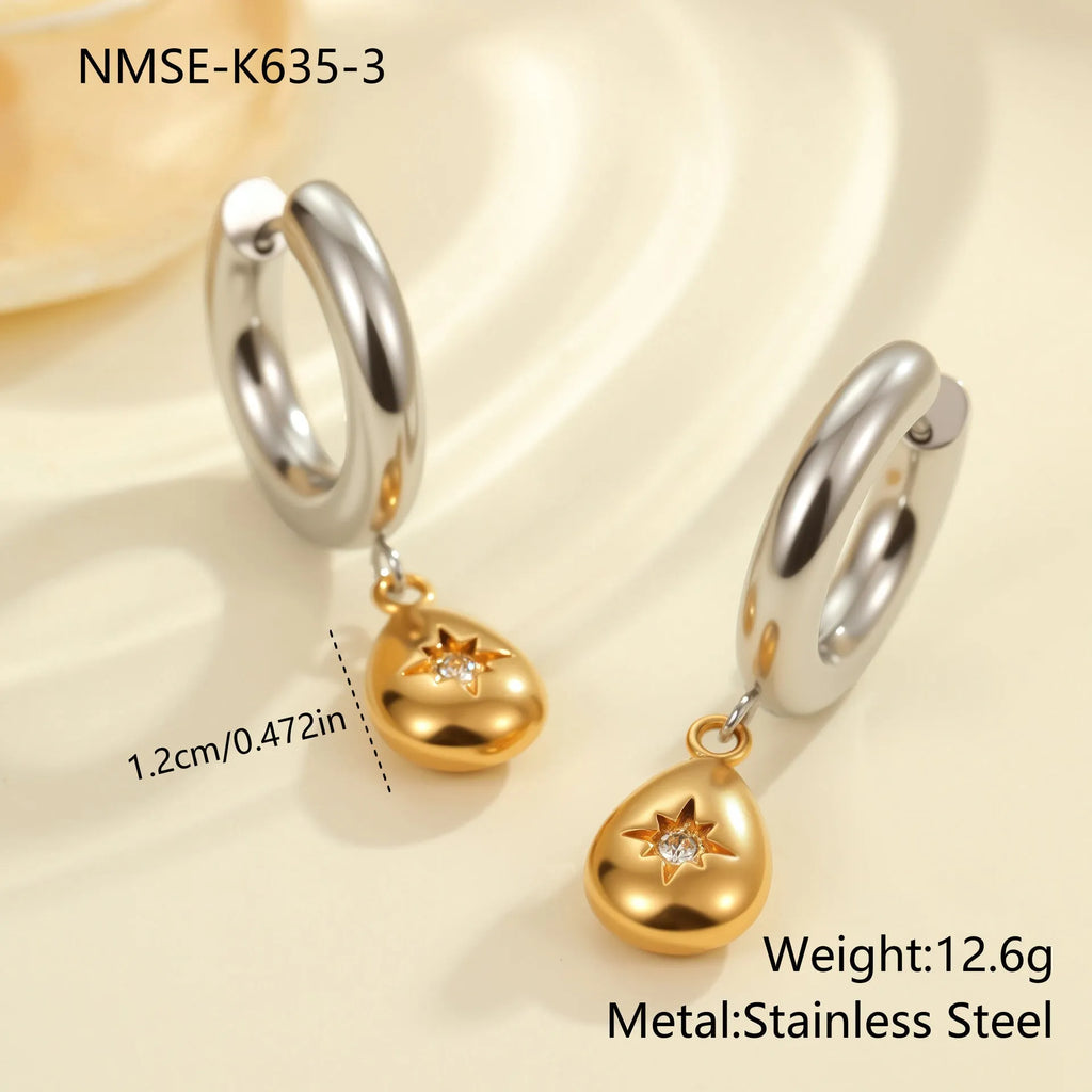 Women's stainless steel Christmas tree and heart earrings with electroplated finish showing geometric shapes