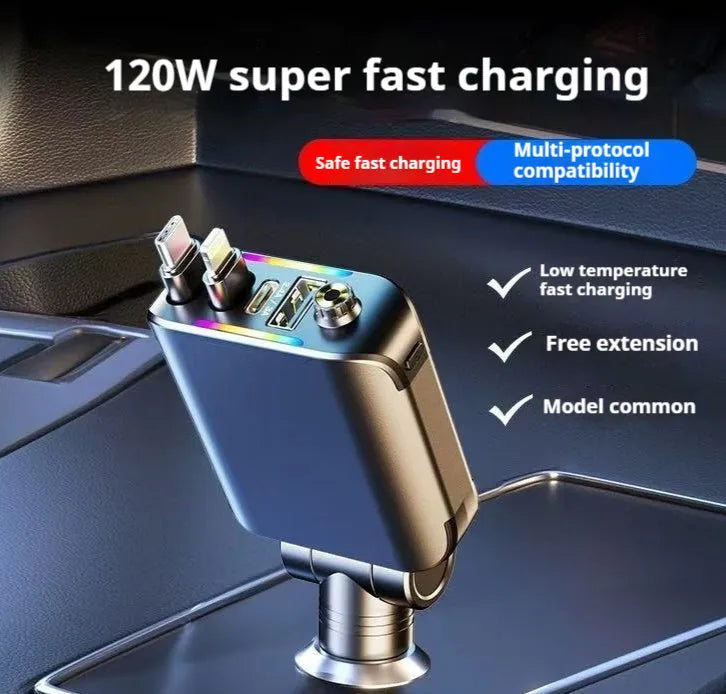 Starry Sky 120W fast charging car charger with Type-C output in black finish