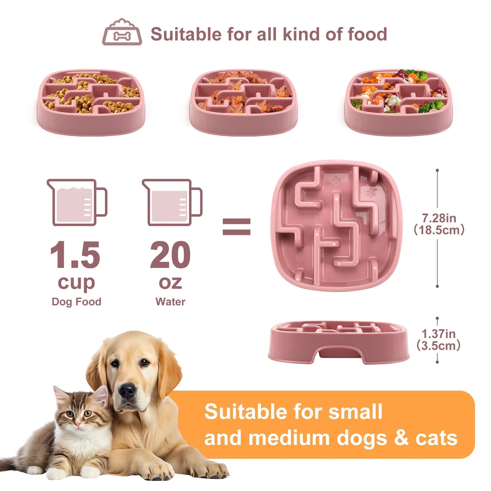 Maze design slow feeding pet bowl in macaron colour with anti-slip base