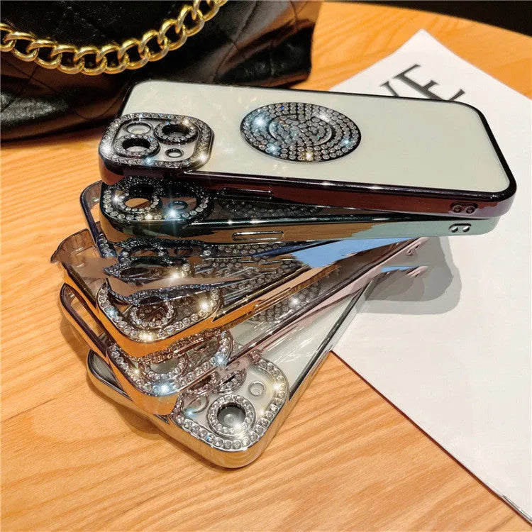 Diamond ring electroplate TPU phone case with rhinestones for iPhone 14 Pro Max in black colour