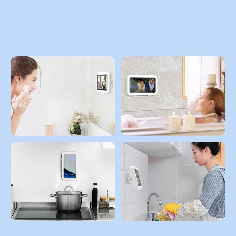 Waterproof phone holder with touch screen in black, pink, and white colour options