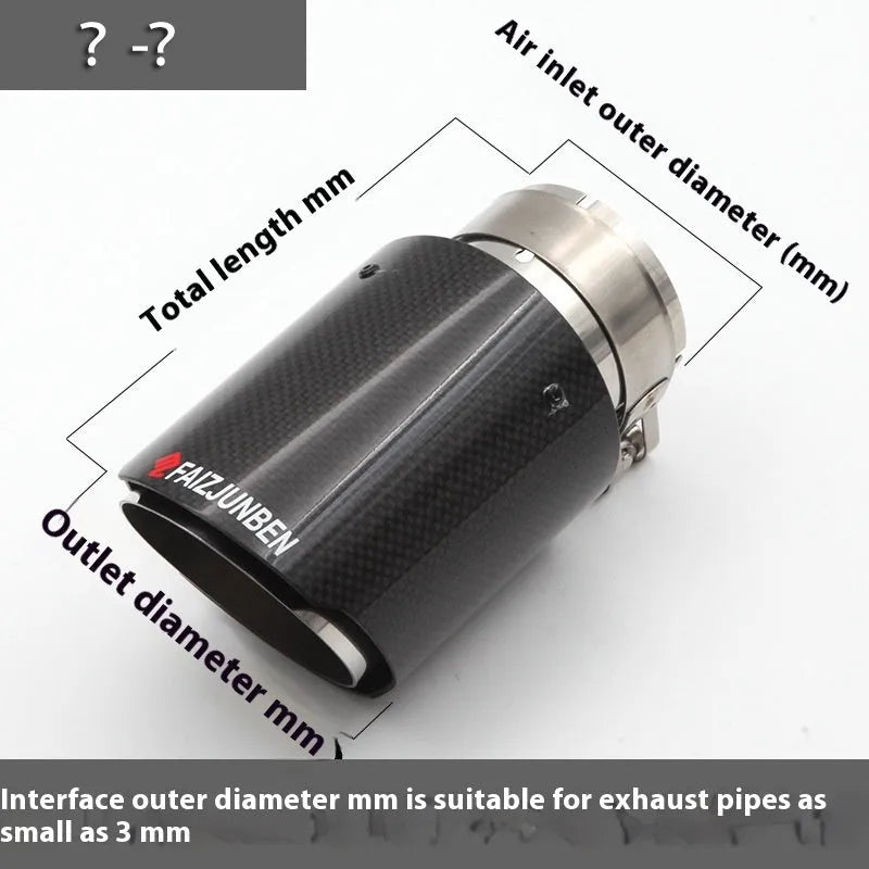 Carbon fibre stainless steel car exhaust pipe modification with straight edge finish for DIY universal fit