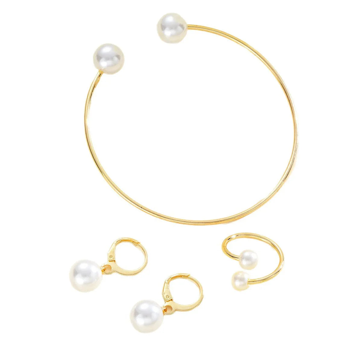 New pearl open earrings bracelet ring jewellery set for women in alloy with imitation pearl accents