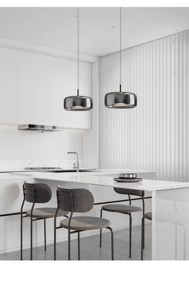 Italian minimalist glass chandelier Nordic style bedroom bedside ceiling light amber smoke grey 15x15 cm 33x17 cm