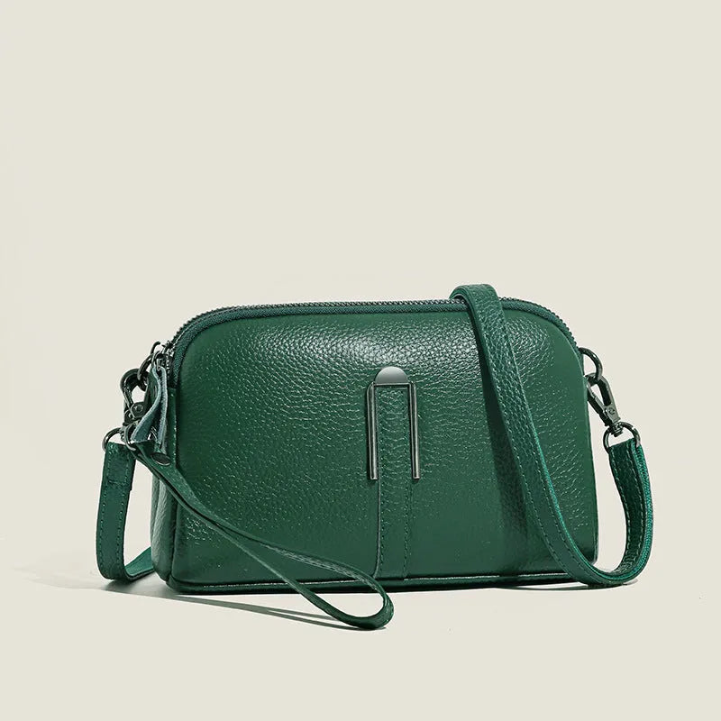 Genuine first layer cowhide women shoulder bag in horizontal square shape, 19cm length, available in black navy green brown and khaki