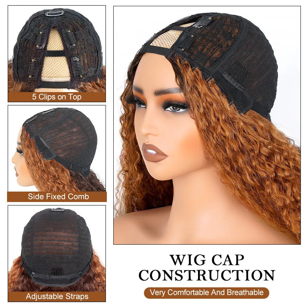 Women's wine red V-curly wig with high temperature fibre for a natural look