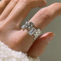 Geometric open ring with zircon stones and silver-plated finish