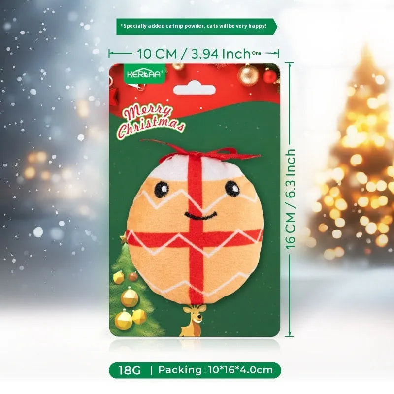 Christmas cat plush toy with catnip in festive designs including Santa Claus, Christmas Elk, Christmas Tree and Smiling Face Egg