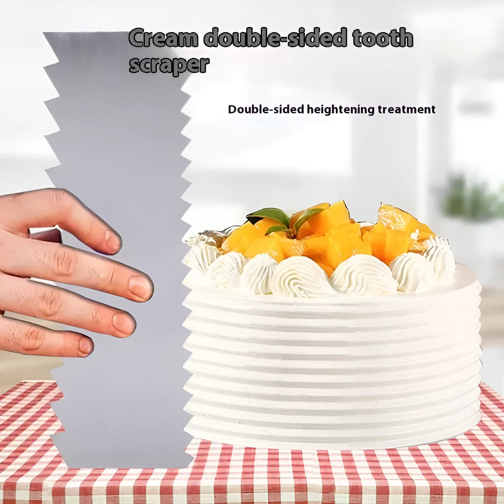 Stainless steel cream scraper with polygon cake pattern designs for cake decorating
