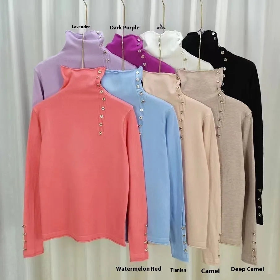 Slim fit knitted bottoming shirt in core-spun yarn with regular sleeves and 40cm length