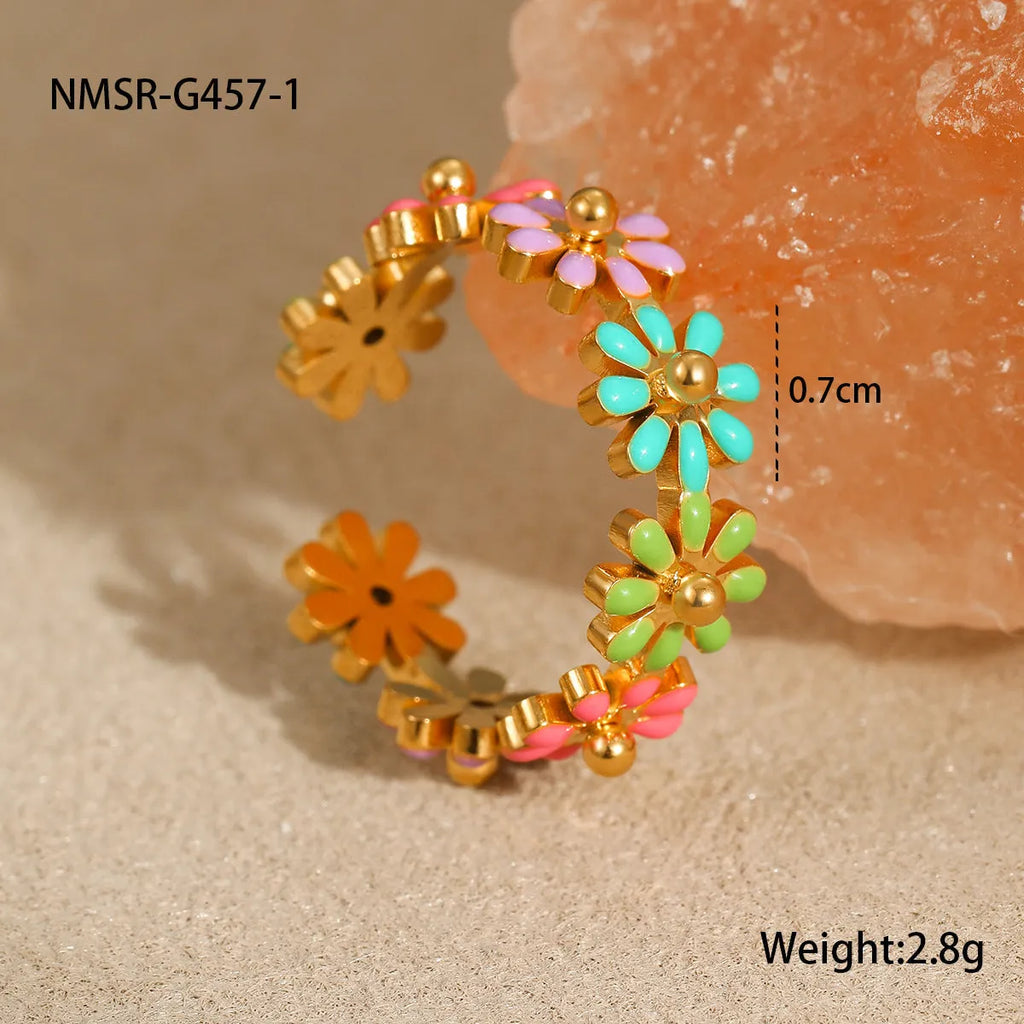 Fashion oil drip colour flower stainless steel bracelet with electroplated finish and geometric shape for women