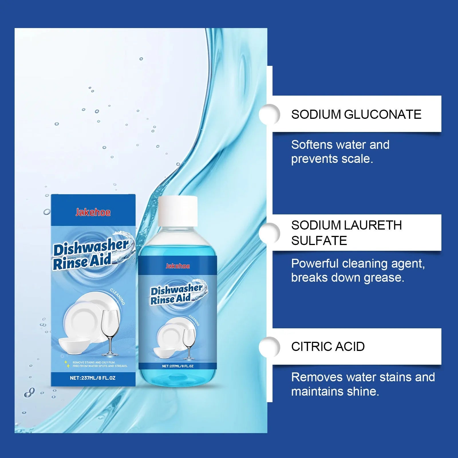237mL dishwasher detergent aid bottle for removing oil stains from kitchenware