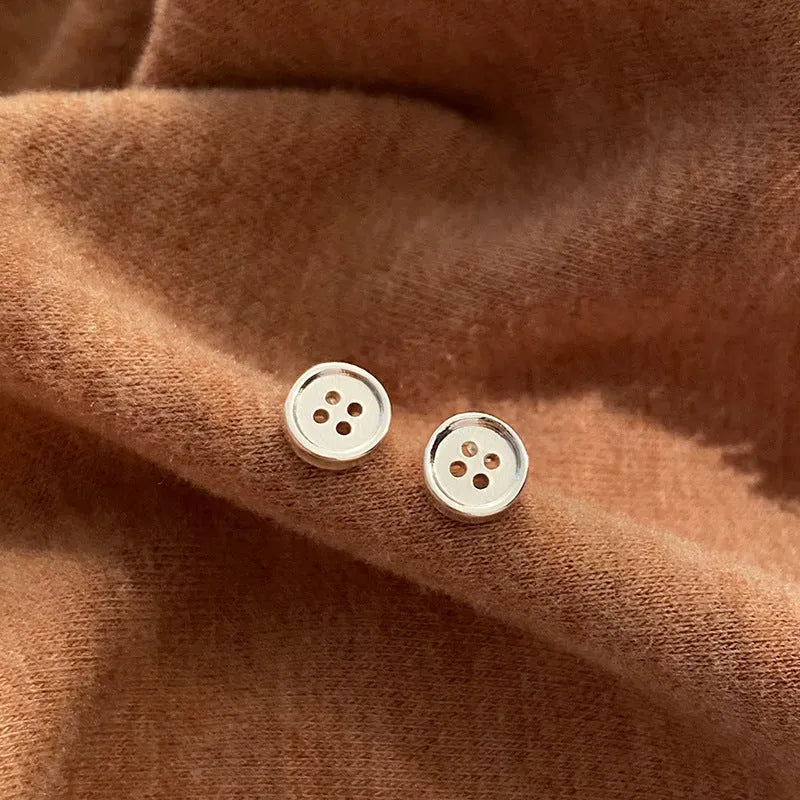 Gold plated silver needle geometric button stud earrings for women