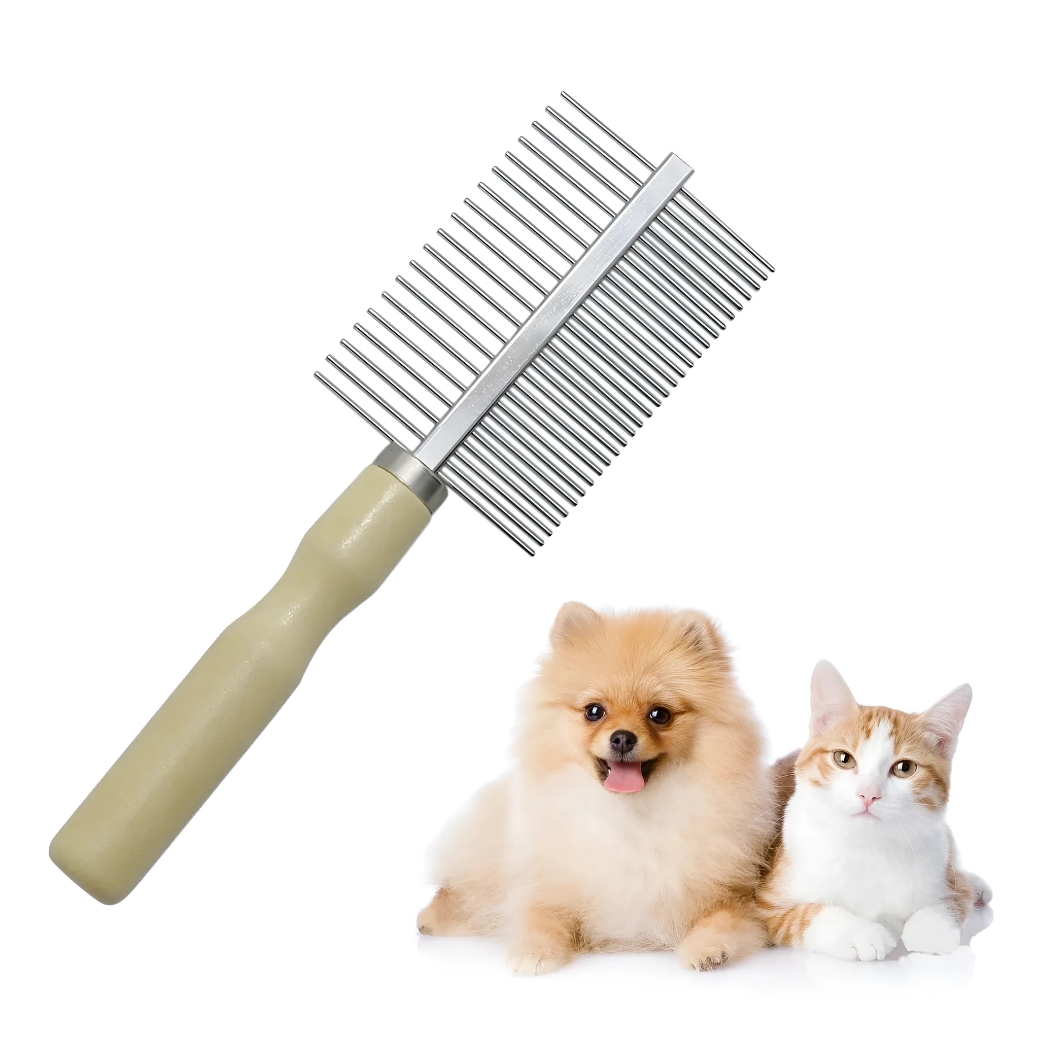 Wooden handle pet grooming comb for dogs and cats with smooth polished teeth