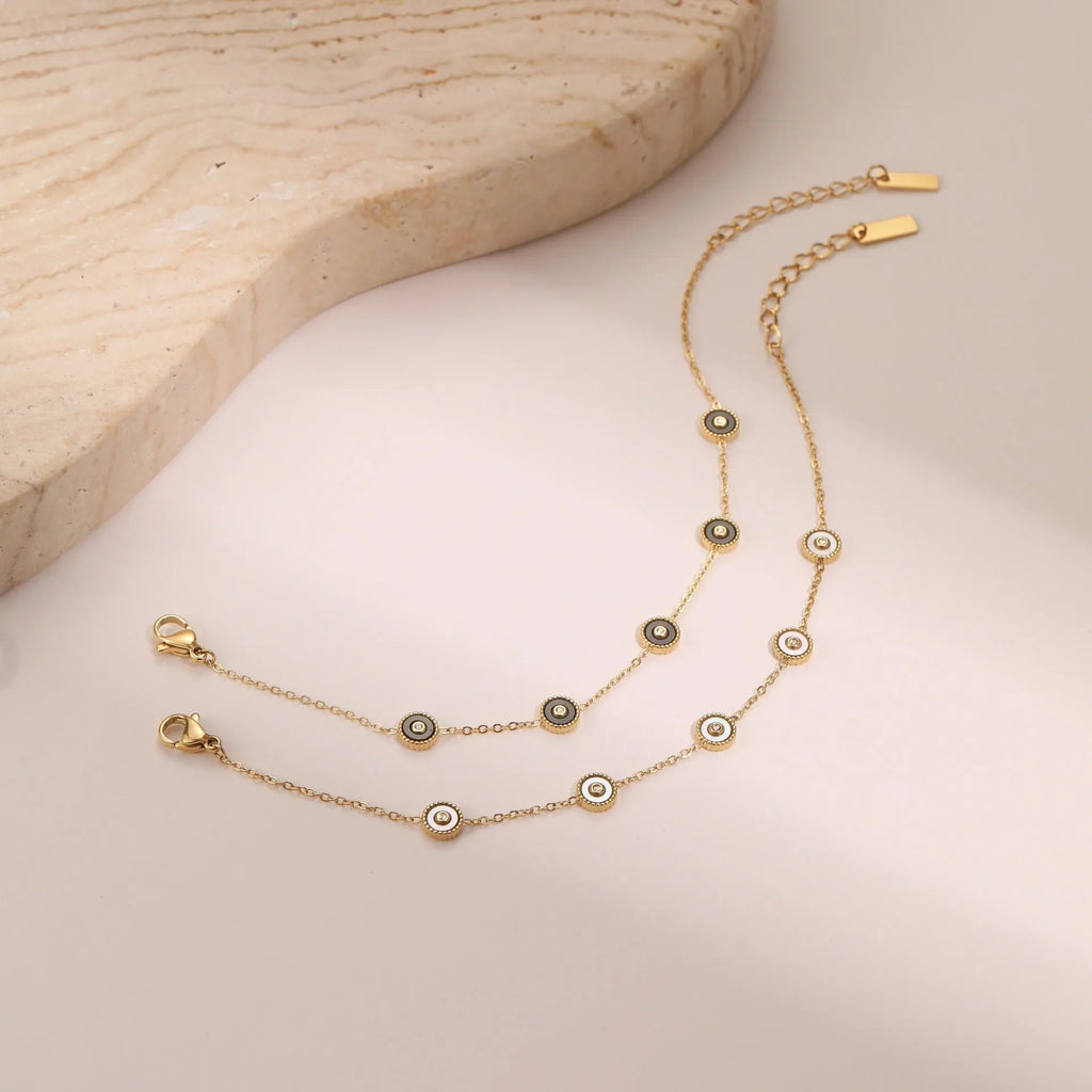 Women's geometric bracelet and necklace set with 18K gold plating on stainless steel