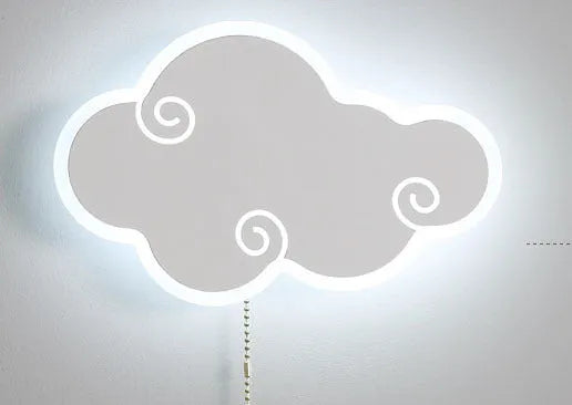 Modern white cloud-shaped acrylic wall mounted bedside lamp with touch control for children's bedroom.