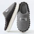Men's thick sole colour-block fleece slippers in coffee, grey, and navy blue with suede upper and non-slip PVC sole