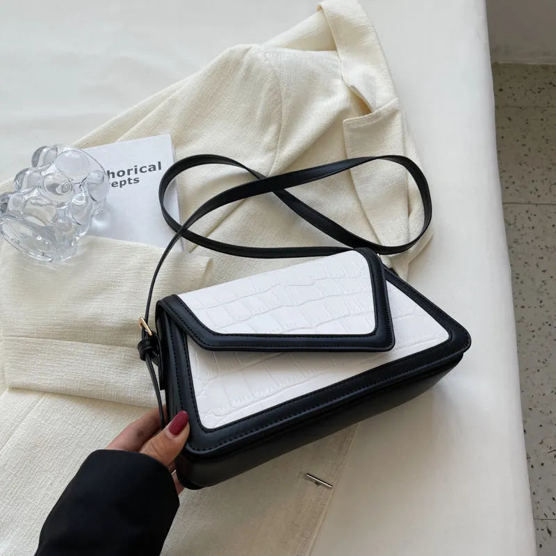 Stone pattern square PU leather one-shoulder bag in horizontal rectangle shape