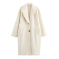 Women's long cashmere-blend wool coat with lapel collar and loose fit