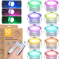 White RGB outdoor LED deck light 10-pack with solar panel and remote control, IP67 waterproof