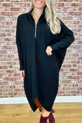 Women's solid colour loose fit knitted dress with raglan sleeves on a hanger.