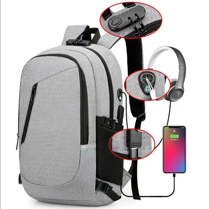 Men's Oxford cloth computer backpack in a solid colour with street style design.