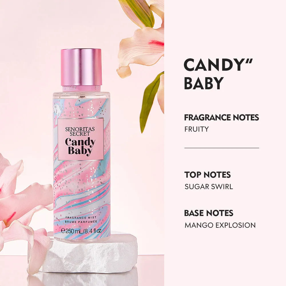 Long-lasting light perfume body spray for women, 250ml, in various colour classifications.