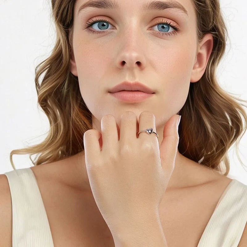 Silver love heart-shaped open ring for women, average size, BSR653 E colour, old finish