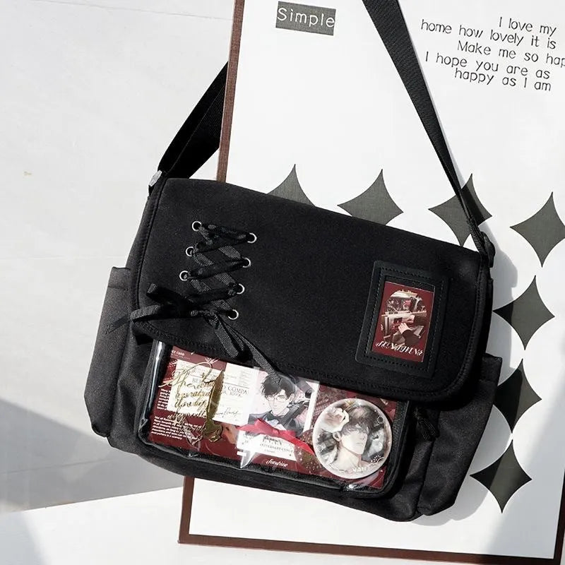 Daily casual transparent crossbody bag for women in nylon, 24 by 20 by 2.5 cm, six colour options including black, blue, pink, purple, white, yellow
